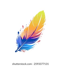 An original illustration of a feather quill pen in a vintage woodblock style