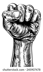 An original illustration of a a fist in a vintage style like on a propaganda poster or similar