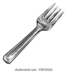 An original illustration of a fork in a vintage woodcut or woodblock style