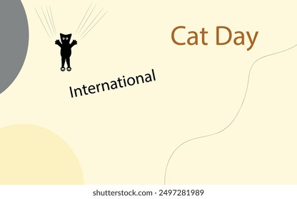 original illustration for international cat day black cat on the wall