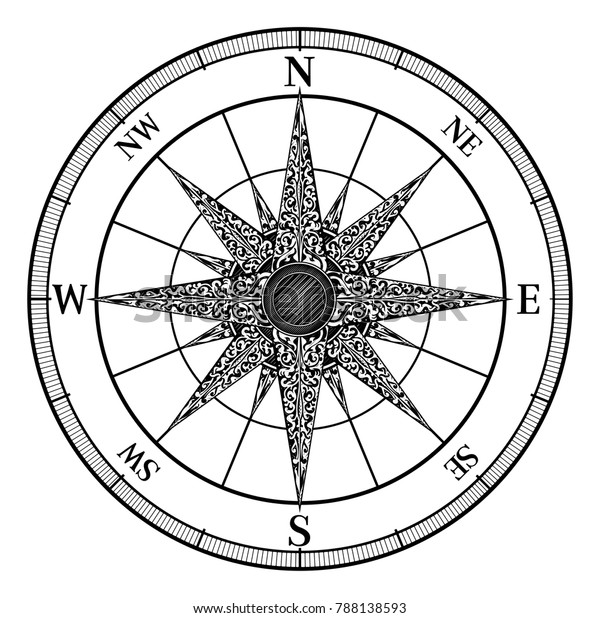 Original Illustration Map Compass Rose Vintage Stock Vector (Royalty ...