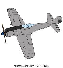 Original illustration of a vintage world war 2 plane. The Nakajima Ki-84 Hayate.  Single engine, mono wing fighter aircraft. Only one is left in the world. 