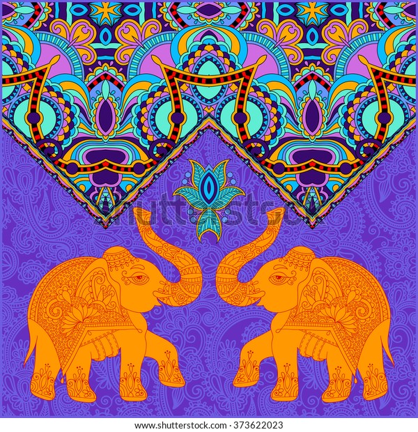 Original Indian Pattern Two Elephants Invitation Stock Vector (Royalty ...