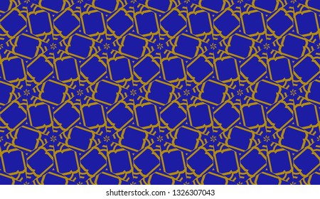 Original interior background in triangles style. Curved line. Vector illustration. Blue, orange color. For modern interior design, fashion print. Seamless.