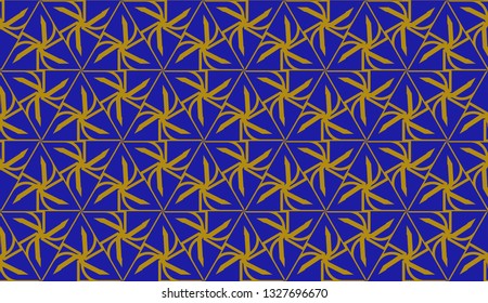 Original interior background in triangles style. Curved line. Vector illustration. Blue, orange color. For modern interior design, fashion print. Seamless.