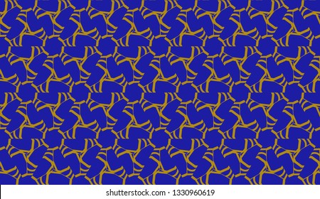 Original interior background in triangles style. Curved line. Vector illustration. Blue, orange color. For modern interior design, fashion print. Seamless.