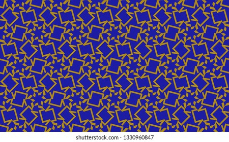 Original interior background in triangles style. Curved line. Vector illustration. Blue, orange color. For modern interior design, fashion print. Seamless.