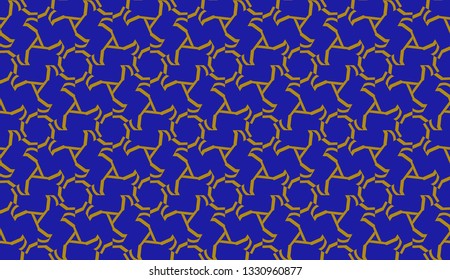 Original interior background in triangles style. Curved line. Vector illustration. Blue, orange color. For modern interior design, fashion print. Seamless.