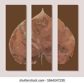 Original panel interior en la pared. Triptych. Hoja de otoño. Afiche de tendencia.