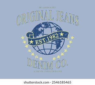 Original jeans Denim Co. Dry goods supply Est 1982 slogan varsity vintage style, perfect for t-shirts and sweatshirts for Artwork