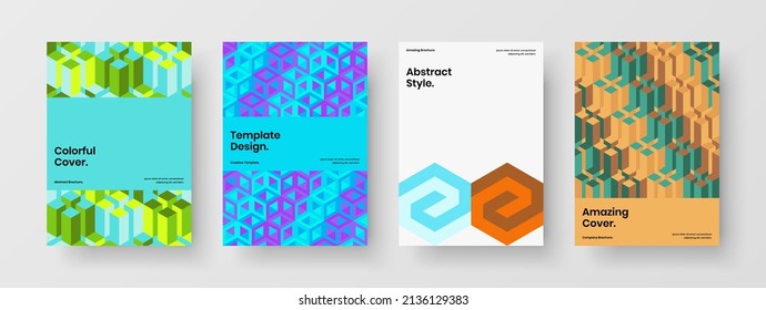 Original journal cover A4 vector design illustration composition. Bright mosaic tiles poster template set.