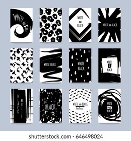 Original kit of flyers with black textured abstractions in grunge style vector