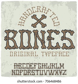 Original label font named 'Bones'. Good to use in scary or Halloween design.