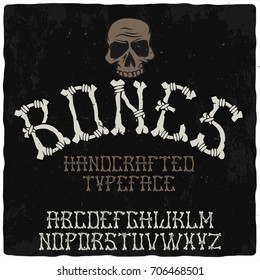 Original label font named 'Bones'. Good to use in scary or Halloween design.
