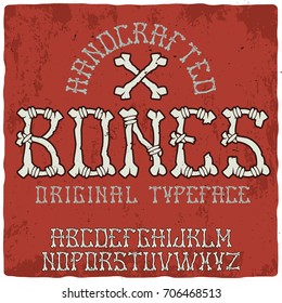 Original label font named 'Bones'. Good to use in scary or Halloween design.