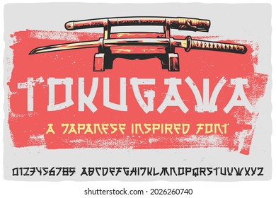 Original label font named Tokugawa. Vintage Japanese style font for any your design like posters, t-shirts, logo, labels etc.