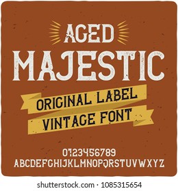Original label typeface named "Majestic". Good handcrafted font for any label design.