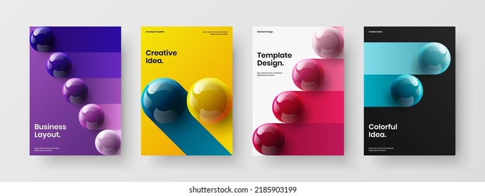 Original leaflet A4 design vector layout collection. Fresh 3D balls postcard template composition.