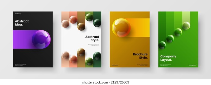 Original leaflet A4 vector design illustration composition. Multicolored 3D spheres book cover layout bundle.