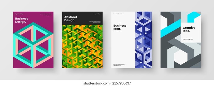 Original leaflet A4 vector design concept set. Colorful mosaic tiles pamphlet illustration composition.