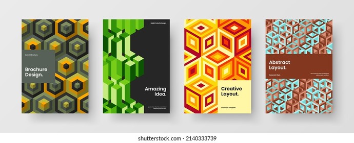 Original leaflet vector design illustration collection. Vivid geometric pattern journal cover concept set.