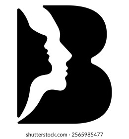 original letter B logo design with silhouettes of people in love cut on the letter, for various designs and logos