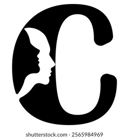 original letter C logo design with silhouettes of people in love cut on the letter, for various designs and logos