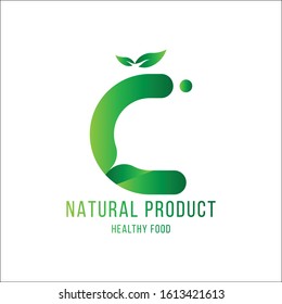 Original Letter C for logotype. Natural product with green tree leaf for logo world ecology. Flat Vector Illustration EPS10