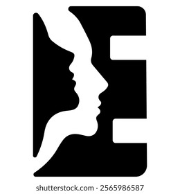 original letter E logo design with silhouettes of people in love cut on the letter, for various designs and logos