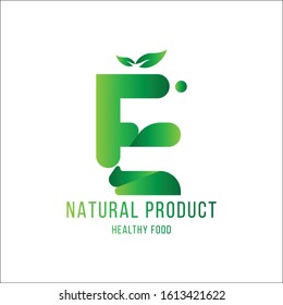 Original Letter E for logotype. Natural product with green tree leaf for logo world ecology. Flat Vector Illustration EPS10
