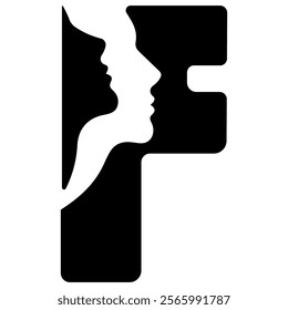 original letter F logo design with silhouettes of people in love cut on the letter, for various designs and logos	