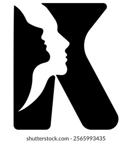 original letter K logo design with silhouettes of people in love cut on the letter, for various designs and logos	