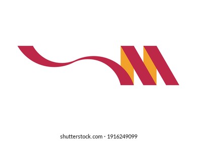 Original Letter M in red and orange colour for logotype. Vector sign logo design template. Flat illustration EPS10.