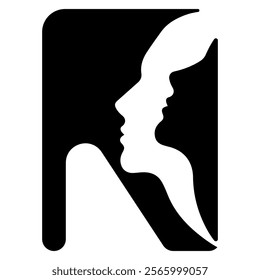 original letter N logo design with silhouettes of people in love cut on the letter, for various designs and logos