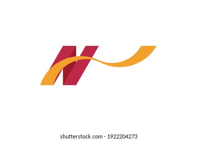 Original Letter N in red and orange colour for logotype. Vector sign logo design template. Flat illustration EPS10.
