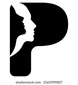 original letter P logo design with silhouettes of people in love cut on the letter, for various designs and logos	