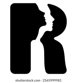 original letter R logo design with silhouettes of people in love cut on the letter, for various designs and logos	