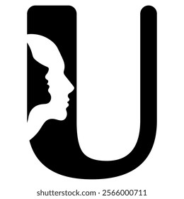 original letter U logo design with silhouettes of people in love cut on the letter, for various designs and logos	