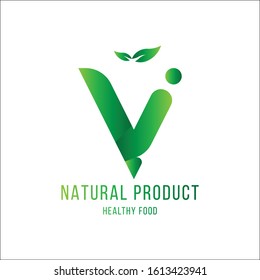 Original Letter V for logotype. Natural product with green tree leaf for logo world ecology. Flat Vector Illustration EPS10