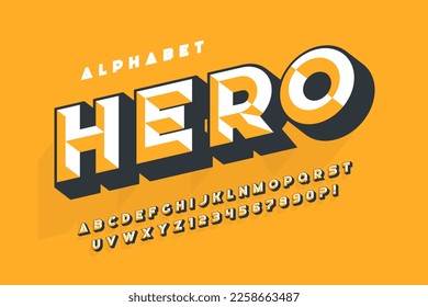 Original letters and numbers  design, chisel alphabet style. Vector characters. 13 degree skew