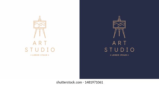 Original linear image of an Art Studio. Isolated vector emblem. Illustration in simple flat style.