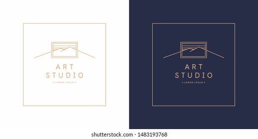 The original linear image of the art Studio. Isolated vector emblem. Illustration in simple flat style.