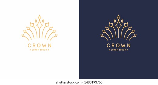 The original linear image of the crown. Isolated vector emblem. Illustration in simple flat style.