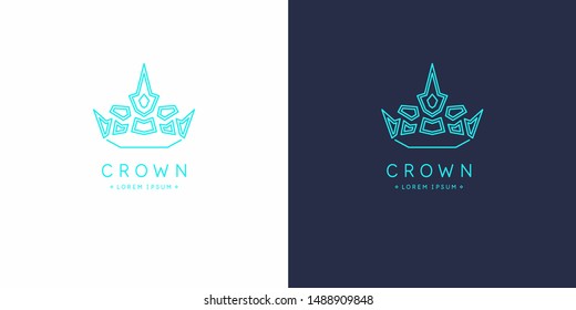 The original linear image of the crown. Isolated vector emblem. Illustration in simple flat style.
