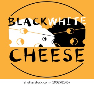 original logo of black and white cheese on white and yellow background