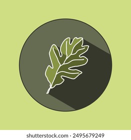 The original logo of a common oak leaf in a circle with shadows. Icon in green shades. Ecological design. Summer mood.
