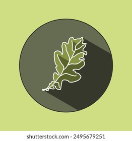The original logo of a common oak leaf in a circle with shadows. Icon in green shades. Ecological design. Summer mood.
