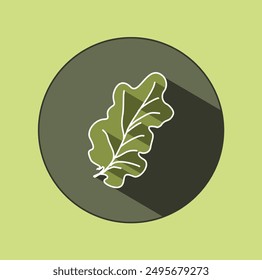 The original logo of a common oak leaf in a circle with shadows. Icon in green shades. Ecological design. Summer mood.