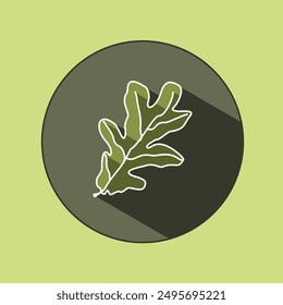 The original logo of a common oak leaf in a circle with shadows. Icon in green shades. Ecological design. Summer mood.