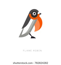 Original logo design of flame robin. Small passerine bird. Geometric flat vector element for environmental banner, company emblem or print